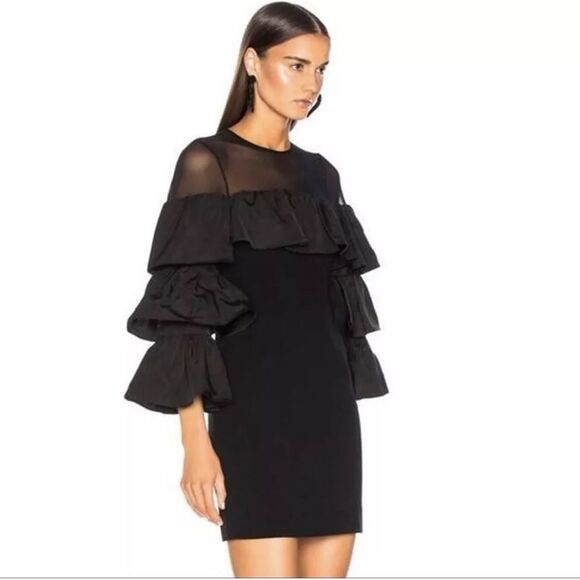 Cinq a Sept Valentina Black Ruffle Dress black size 2 tiered sleeve mini dress - Picture 9 of 9